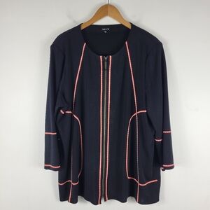 Misook Long Sleeve Full Zip Up Stitch Detail Knit Cardigan Jacket